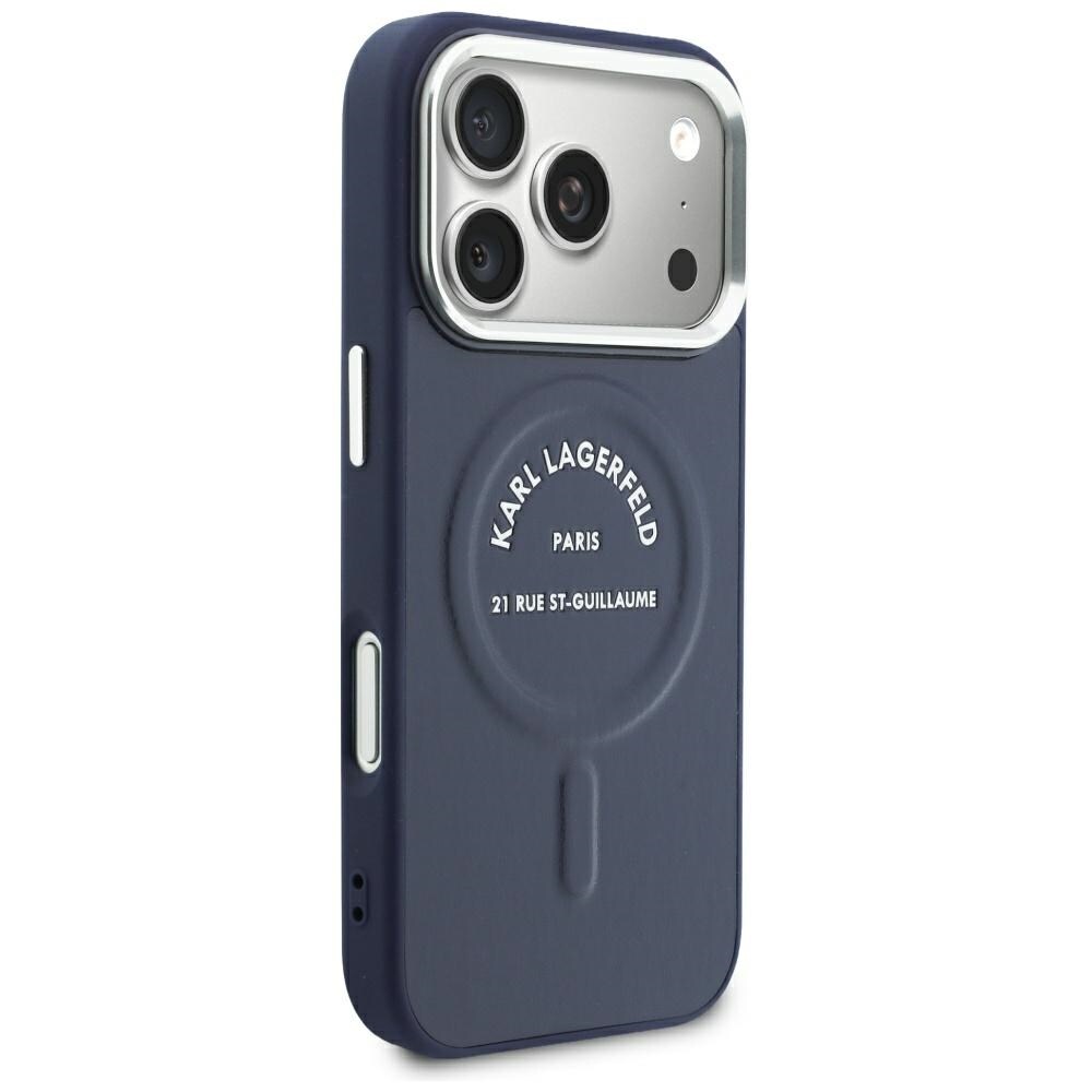 Karl Lagerfeld præget åben ring m. RSG-logo & MagSafe-etui til iPhone 18/17 Pro Max – Blå