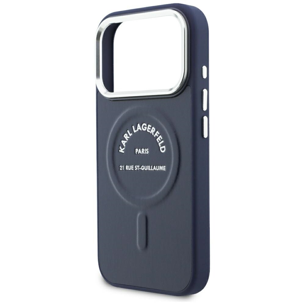 Karl Lagerfeld præget åben ring m. RSG-logo & MagSafe-etui til iPhone 18/17 Pro Max – Blå