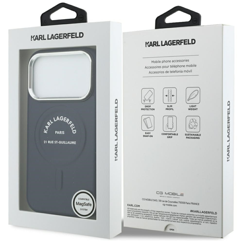Karl Lagerfeld præget åben ring m. RSG-logo & MagSafe-etui til iPhone 18/17 Pro Max – Blå