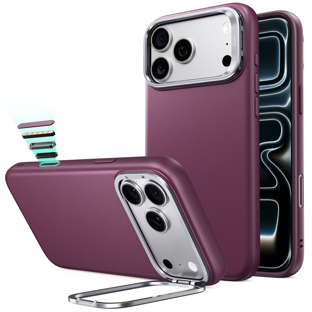 ESR Atelier Kickstand MagSafe-etui til iPhone 18 Pro / 17 Pro – burgunder