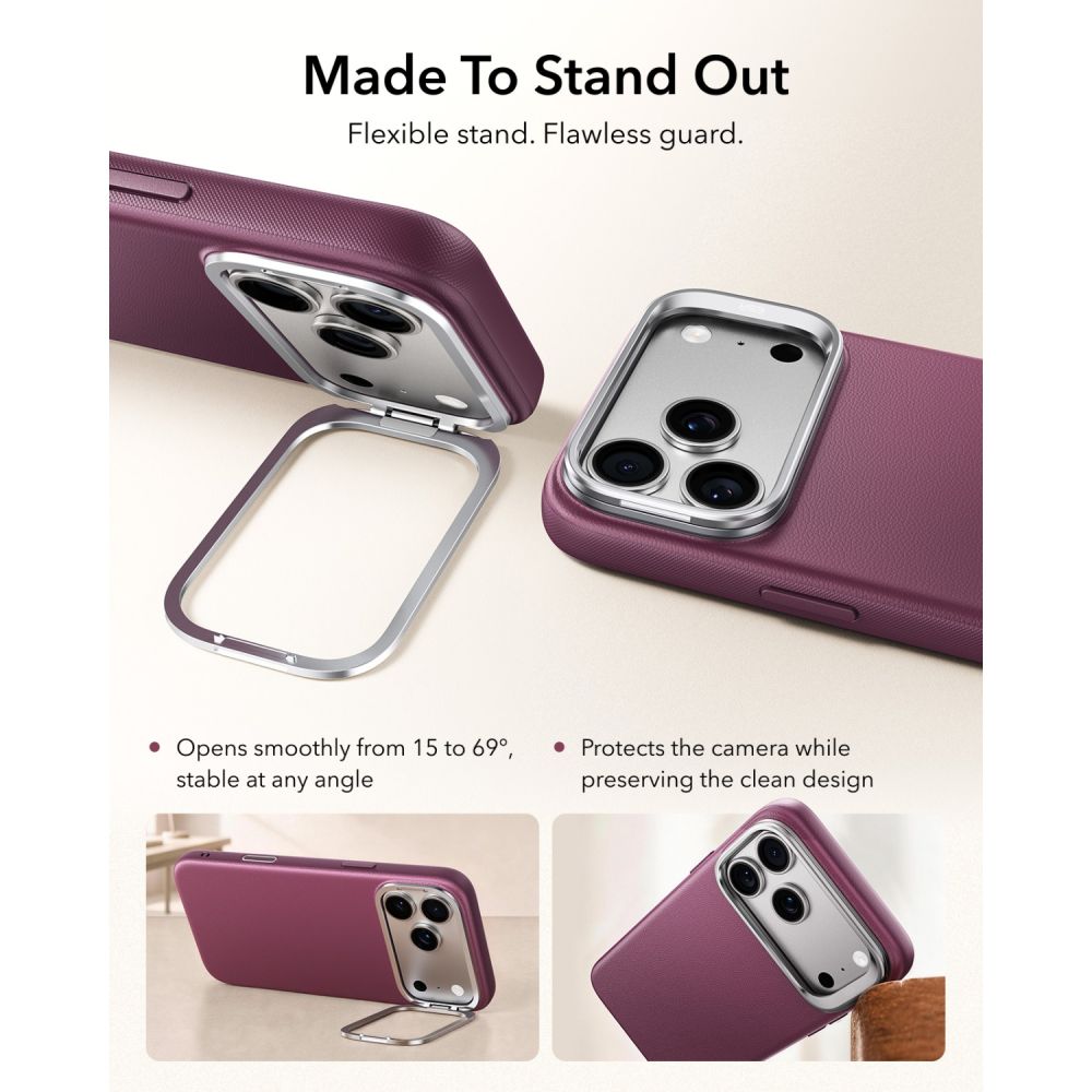 ESR Atelier Kickstand MagSafe-etui til iPhone 18 Pro / 17 Pro – burgunder