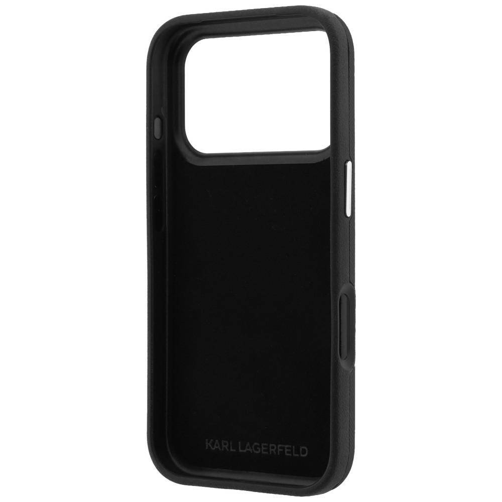 Karl Lagerfeld Saffiano Karl&Choupette etui til iPhone 18/17 Pro m. rem & logo – Sort