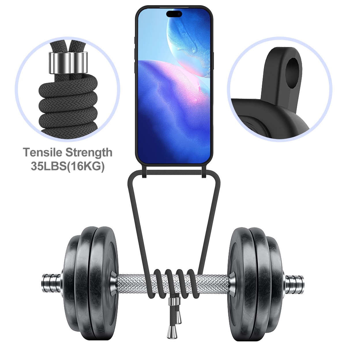 För iPhone 18 Pro Max / 17 Pro Max: Skal i flytande silikon med kortfack och snodd – svart