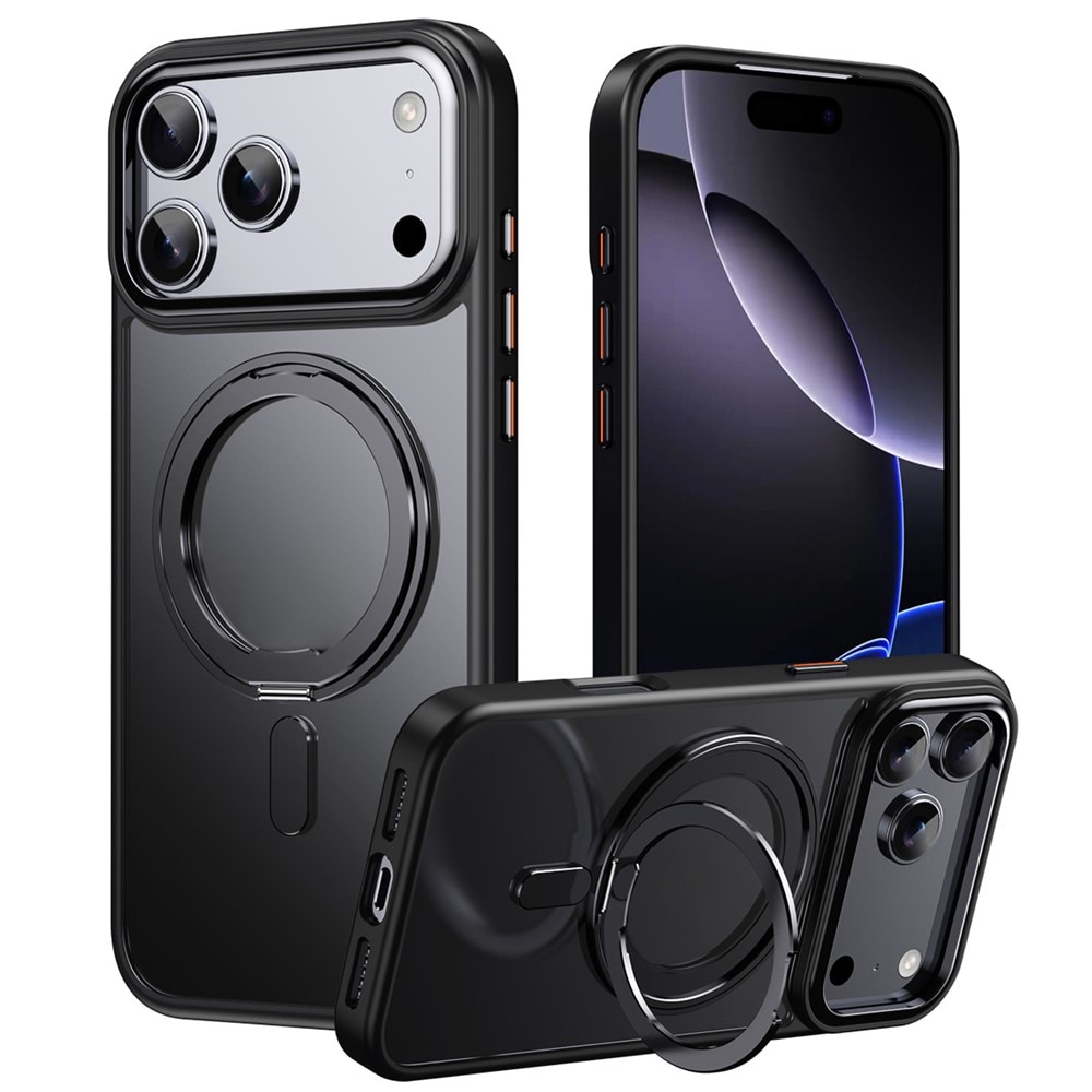 Magnetfodral med vridbart stativ för iPhone 18 Pro / 17 Pro, TPU och akryl, MagSafe – svart