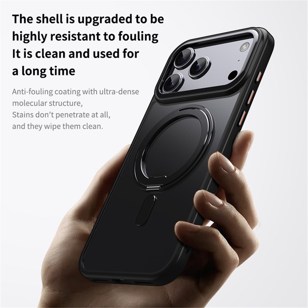 Magnetfodral med vridbart stativ för iPhone 18 Pro / 17 Pro, TPU och akryl, MagSafe – svart