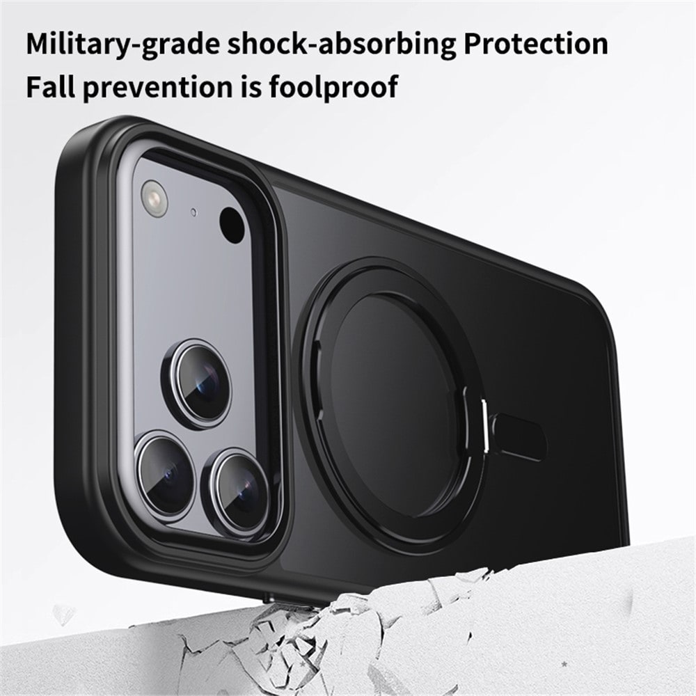 Magnetfodral med vridbart stativ för iPhone 18 Pro / 17 Pro, TPU och akryl, MagSafe – svart