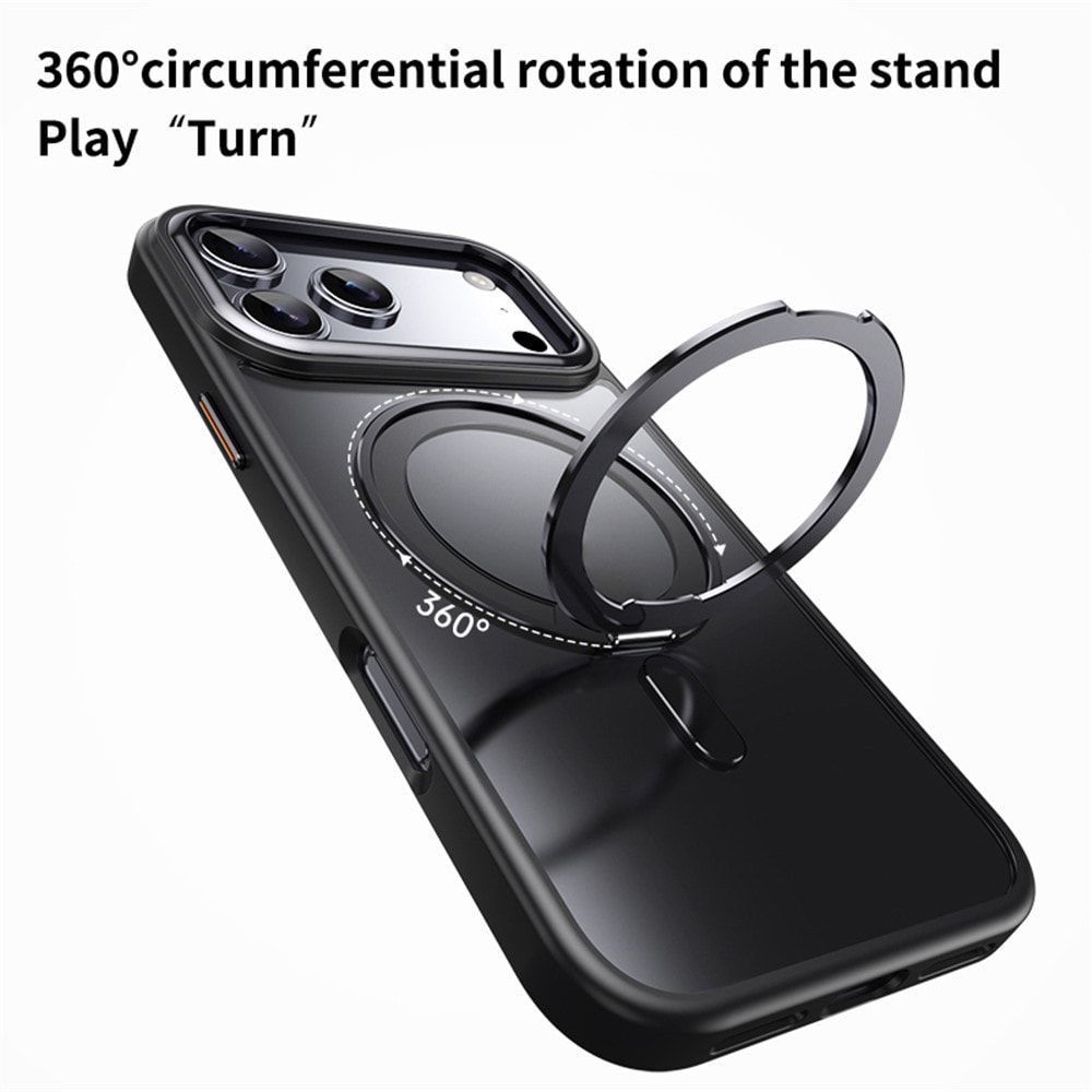 Magnetfodral med vridbart stativ för iPhone 18 Pro / 17 Pro, TPU och akryl, MagSafe – svart