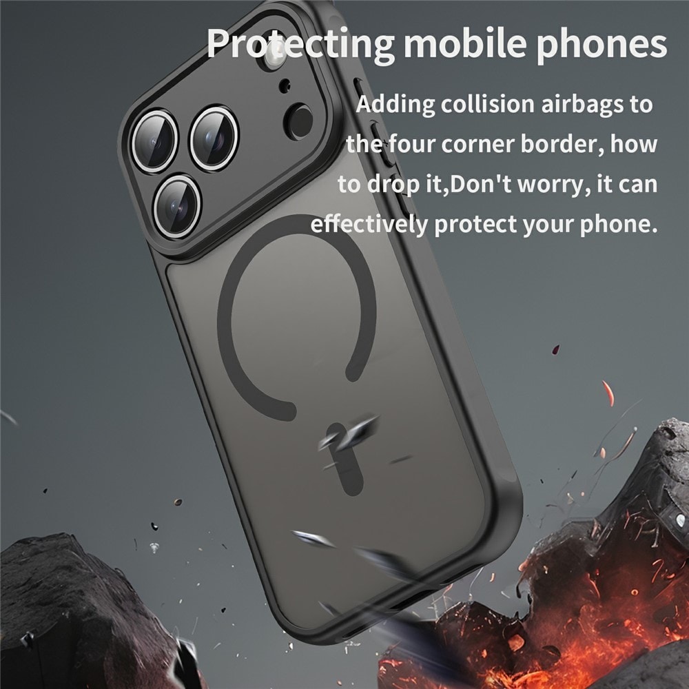 iPhone 18 Pro / 17 Pro PC TPU magnetiskt matt skal, stötsäkert – svart