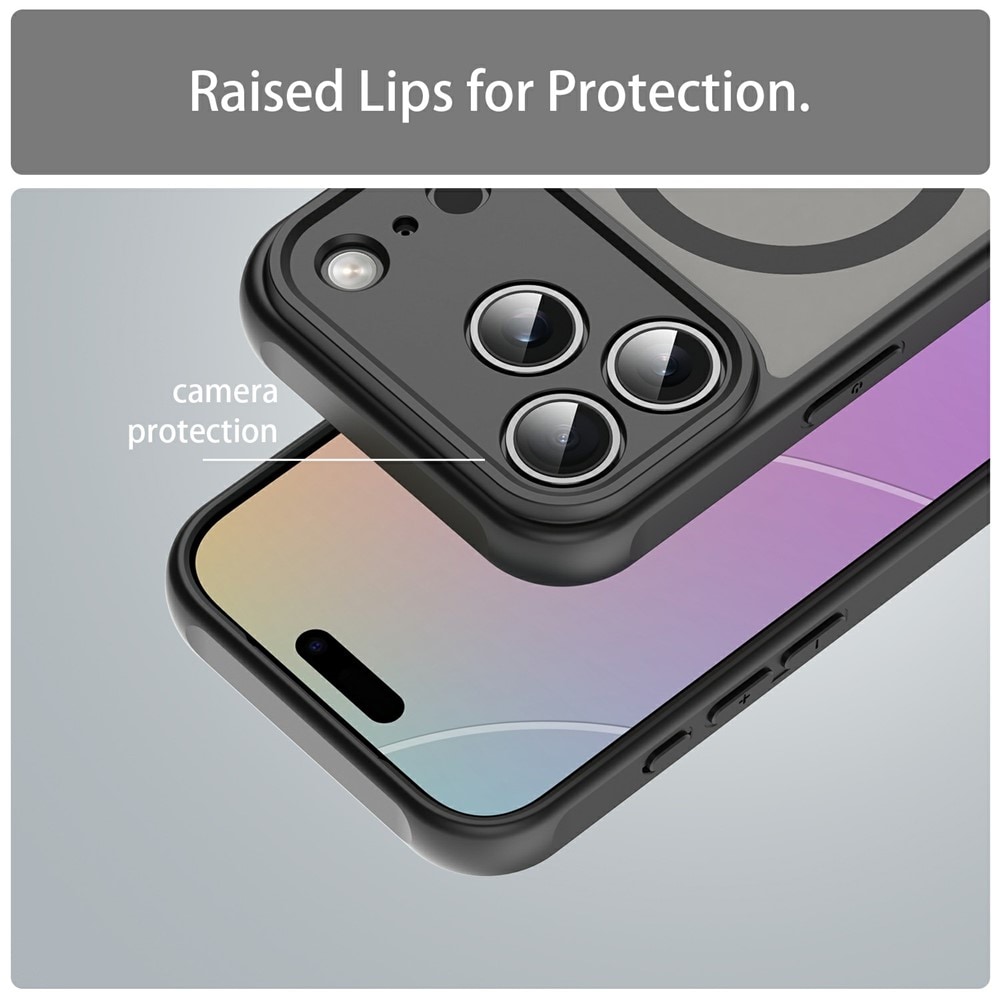 iPhone 18 Pro / 17 Pro PC TPU magnetiskt matt skal, stötsäkert – svart