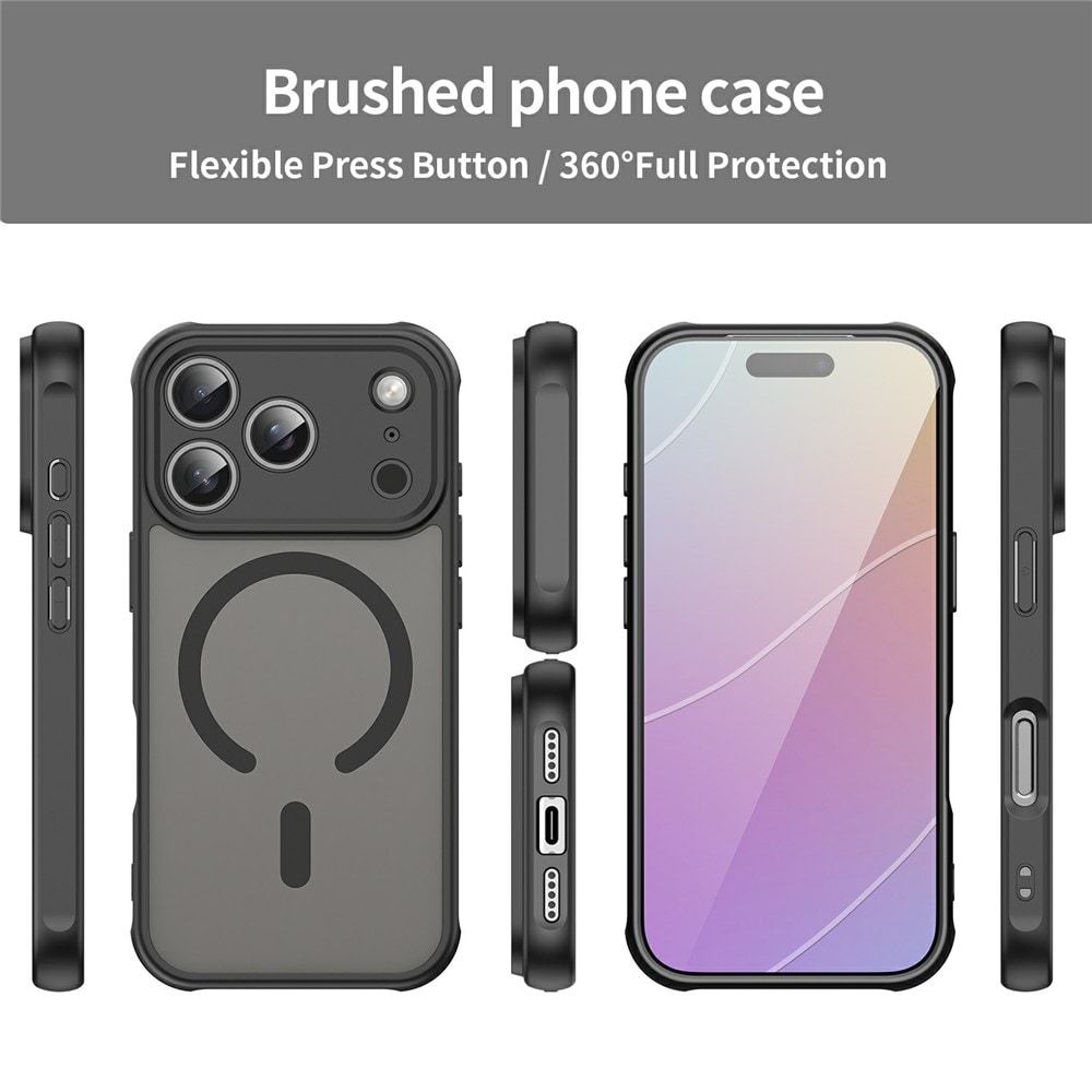 iPhone 18 Pro Max / 17 Pro Max PC TPU magnetiskt matt skal, stötsäkert – svart