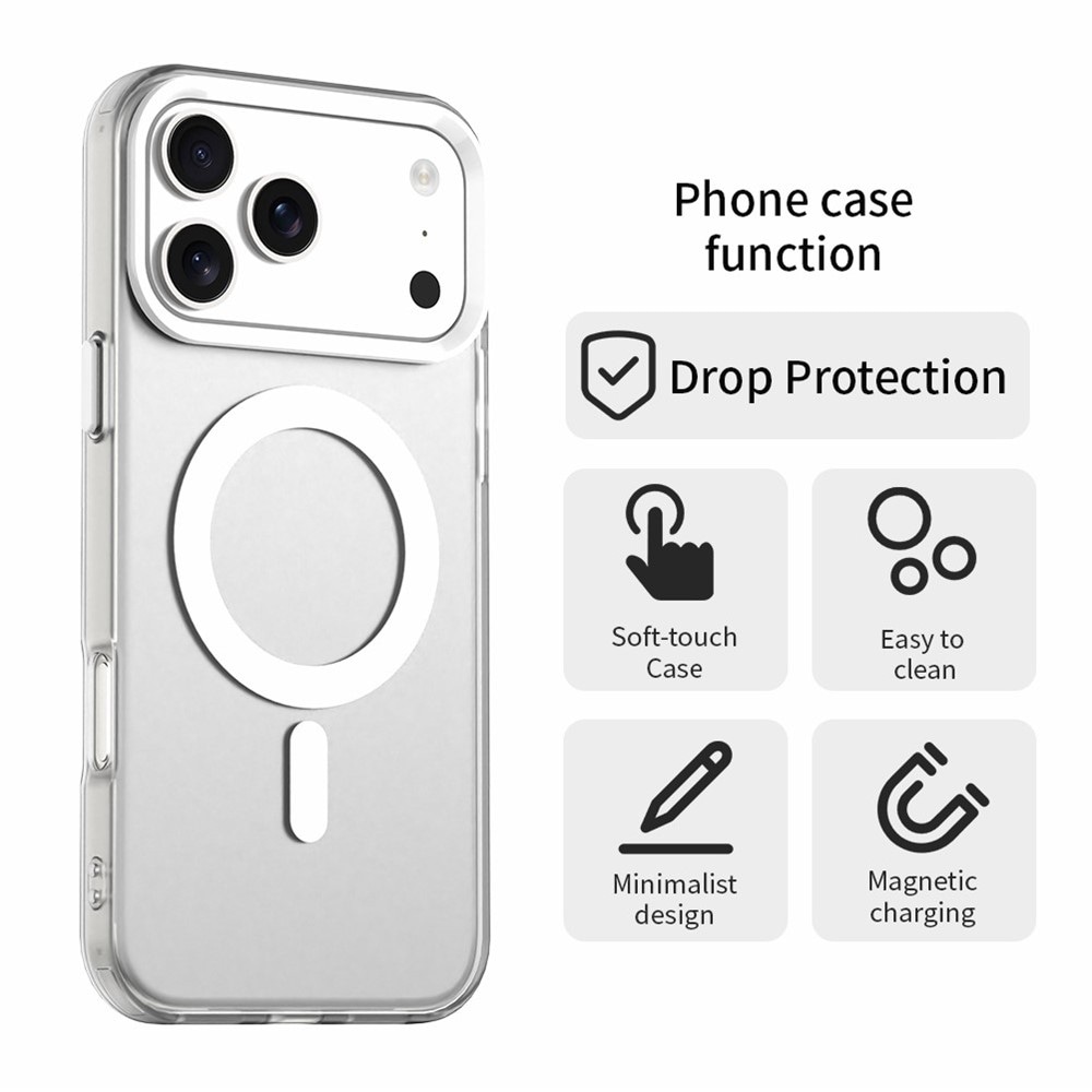 Magnetiskt skyddsfodral för iPhone 18 Pro / 17 Pro – fallskyddande hybridskal – vitt