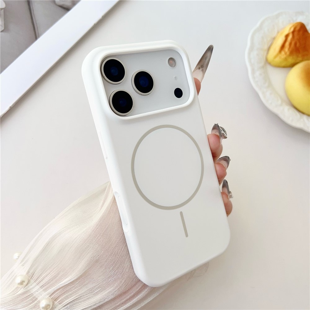 Magnetiskt skal i flytande silikon med fallskydd för iPhone 18 Pro / 17 Pro – vitt