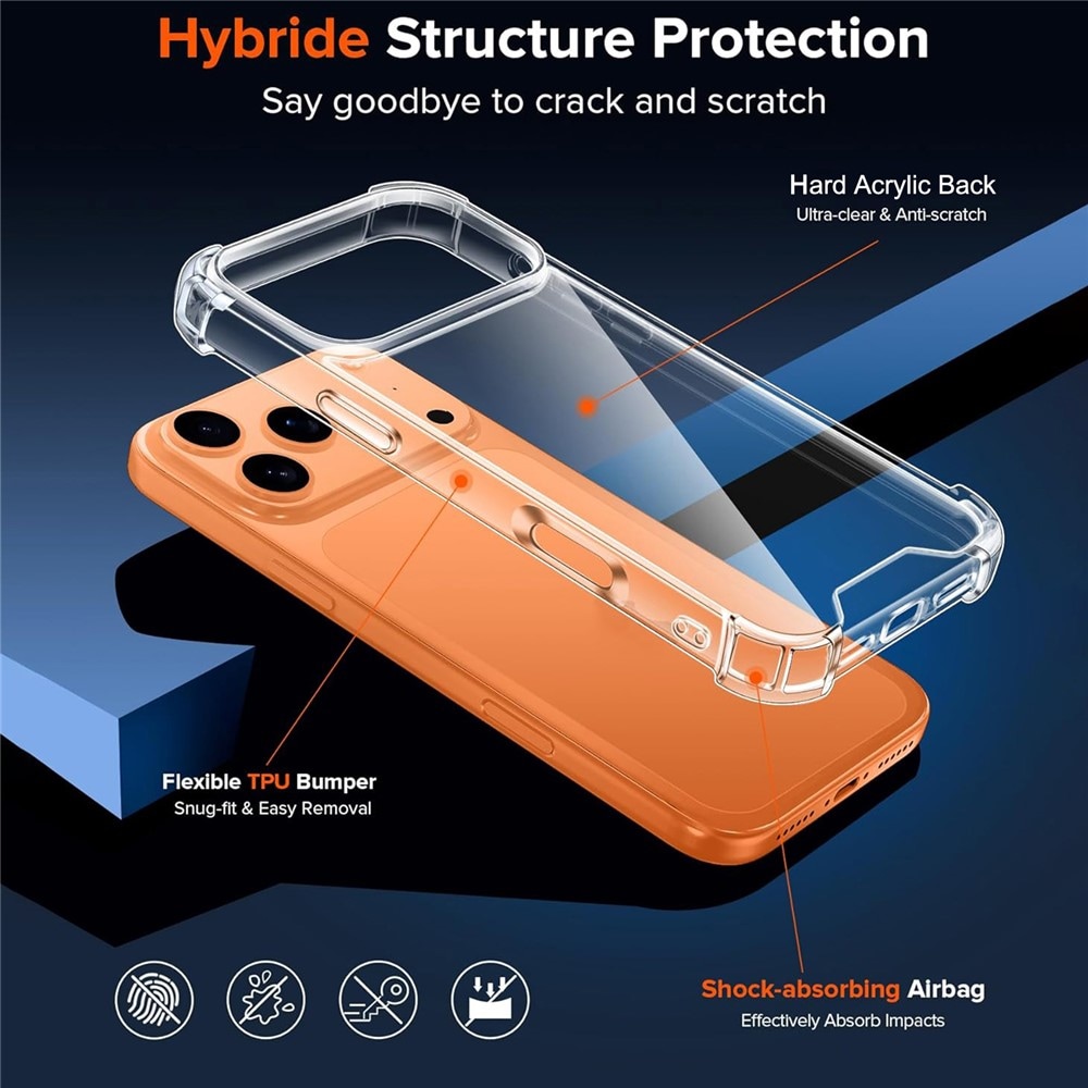 Hybridfodral i akryl och TPU för iPhone 18 Pro / 17 Pro med kameraskydd – transparent