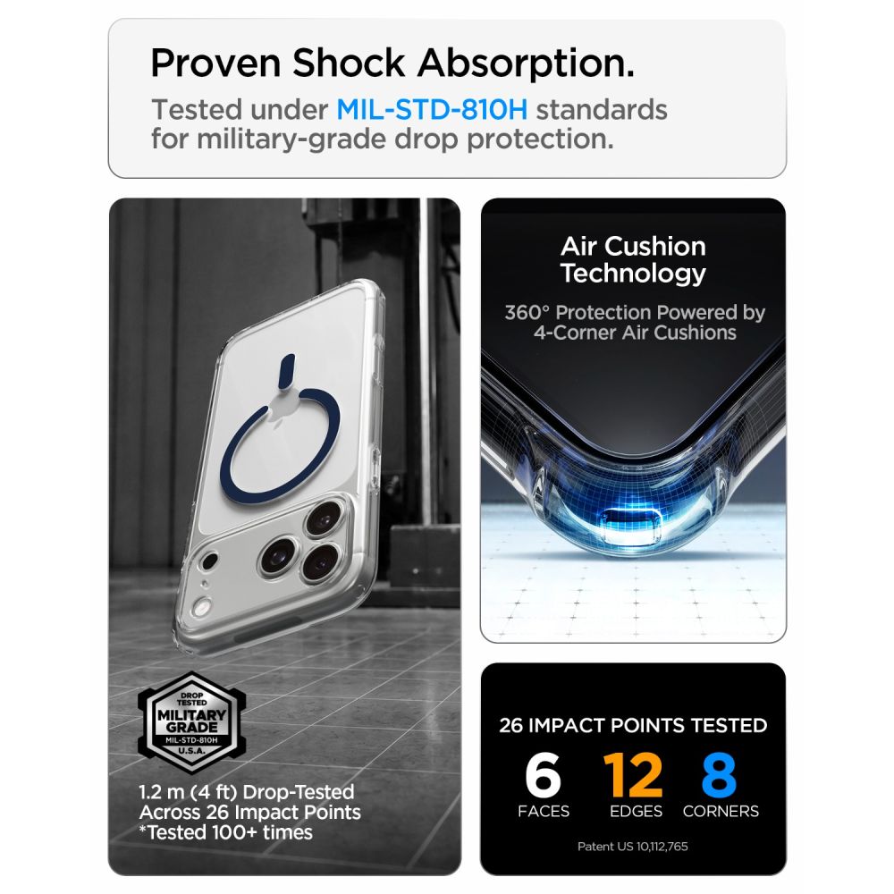 Spigen Ultra Hybrid MagSafe-fodral för iPhone 18 Pro / 17 Pro – Klar marinblå