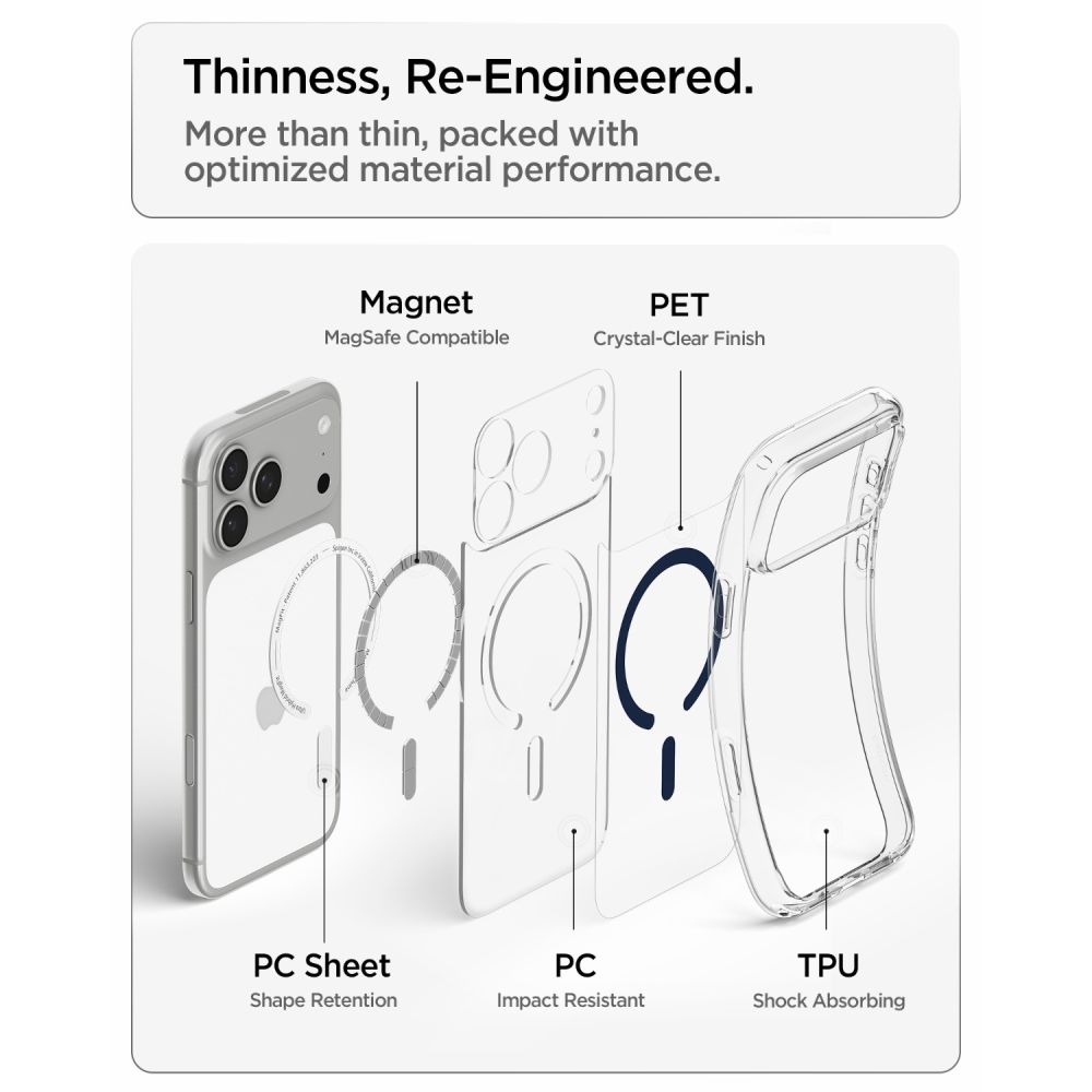 Spigen Ultra Hybrid MagSafe-fodral för iPhone 18 Pro / 17 Pro – Klar marinblå