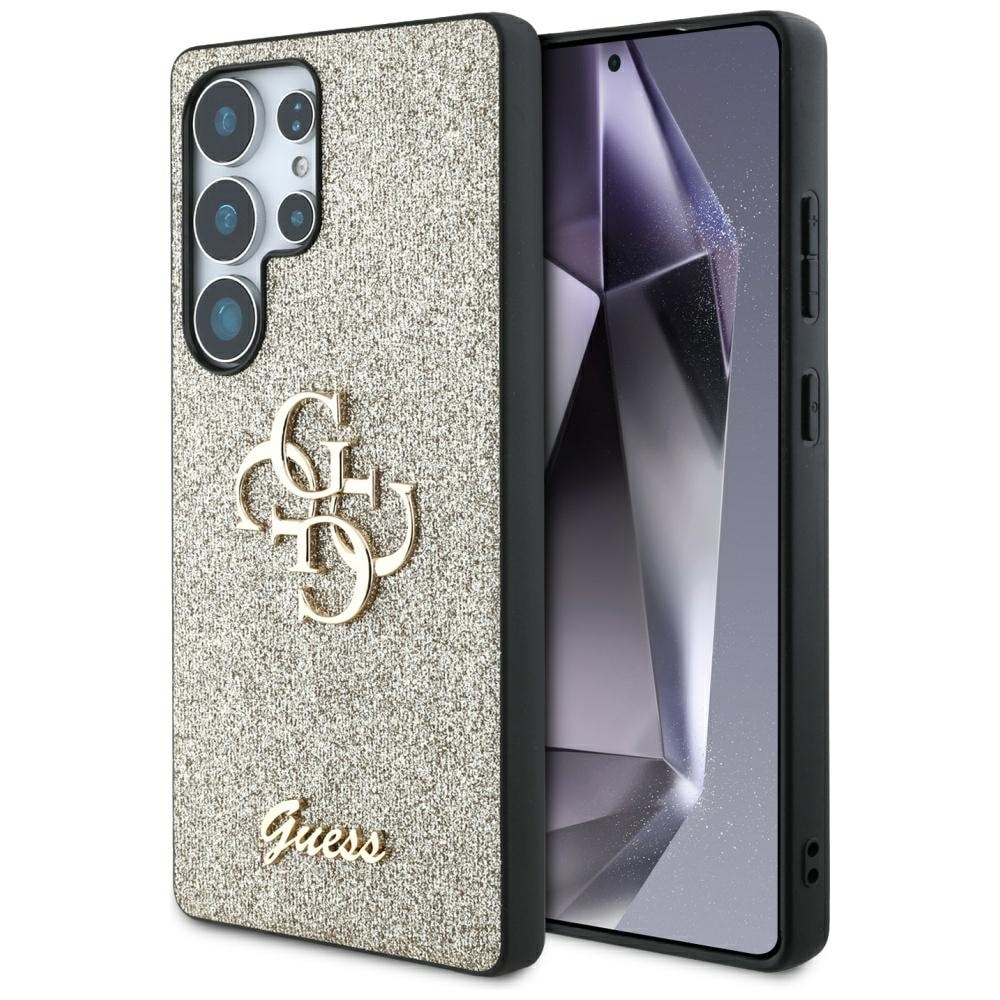 Guess Fixed Glitter Big 4G metallfodral med logotyp för Samsung Galaxy S25 Ultra – guld