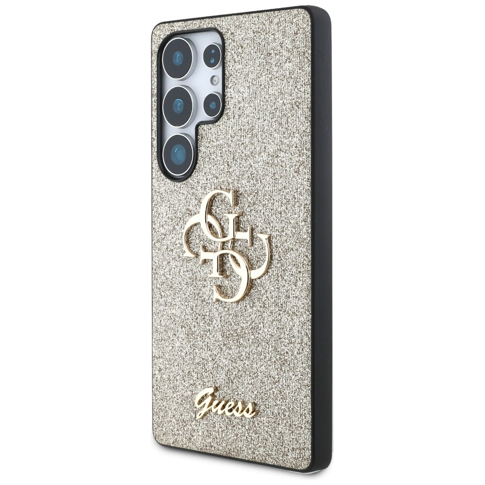 Guess Fixed Glitter Big 4G metallfodral med logotyp för Samsung Galaxy S25 Ultra – guld
