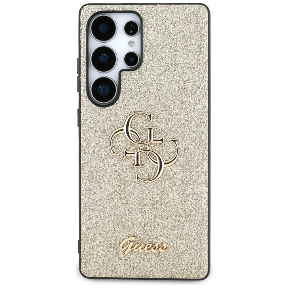 Guess Fixed Glitter Big 4G metallfodral med logotyp för Samsung Galaxy S25 Ultra – guld
