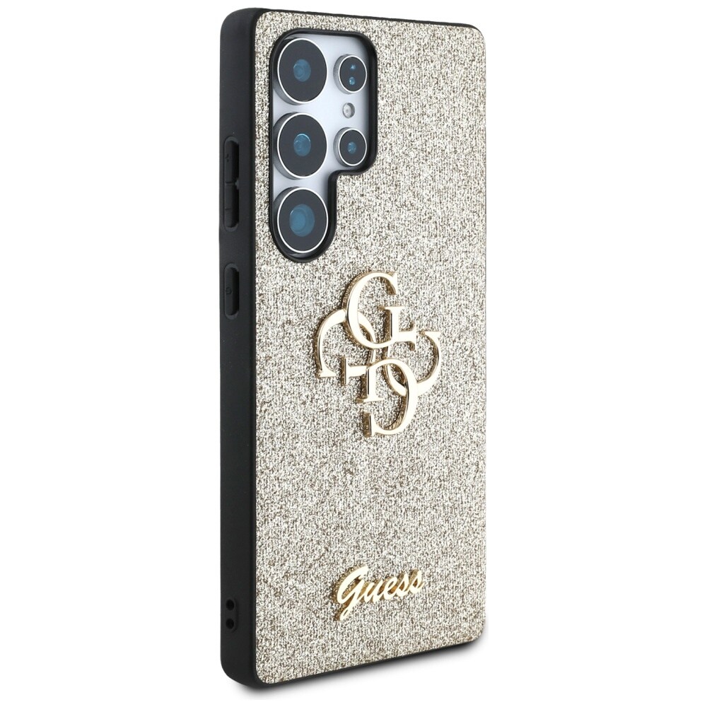 Guess Fixed Glitter Big 4G metallfodral med logotyp för Samsung Galaxy S25 Ultra – guld