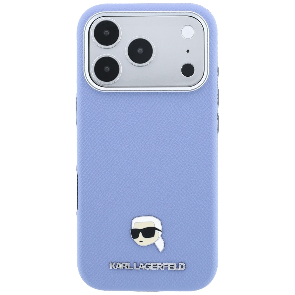 Karl Lagerfeld Grained Karl Head metallfodral med MagSafe för iPhone 18 Pro / 17 Pro – ljusblått