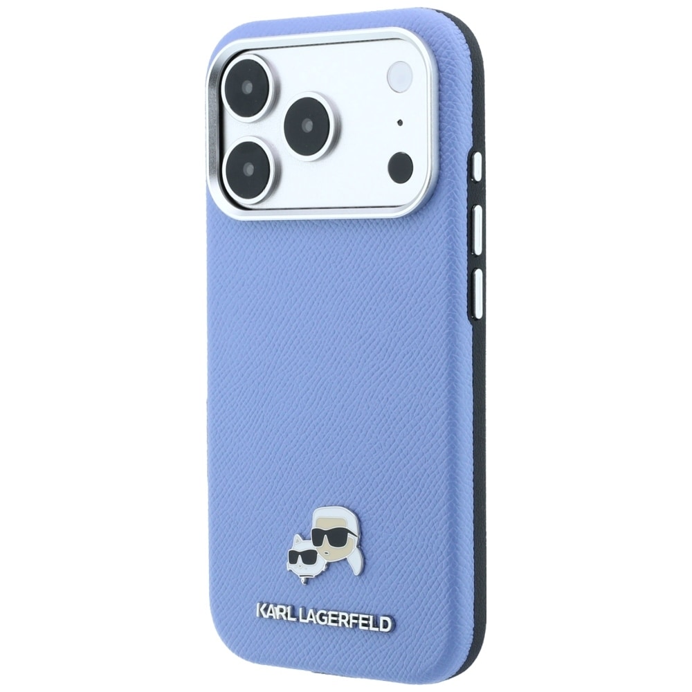 Karl Lagerfeld Grained Heads metallfodral med MagSafe för iPhone 18 Pro / 17 Pro – Blå
