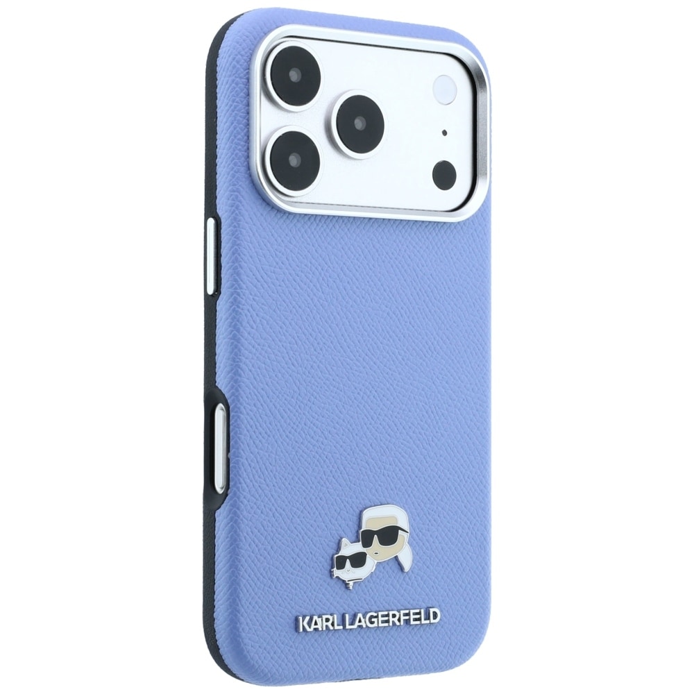 Karl Lagerfeld Grained Heads metallfodral med MagSafe för iPhone 18 Pro / 17 Pro – Blå