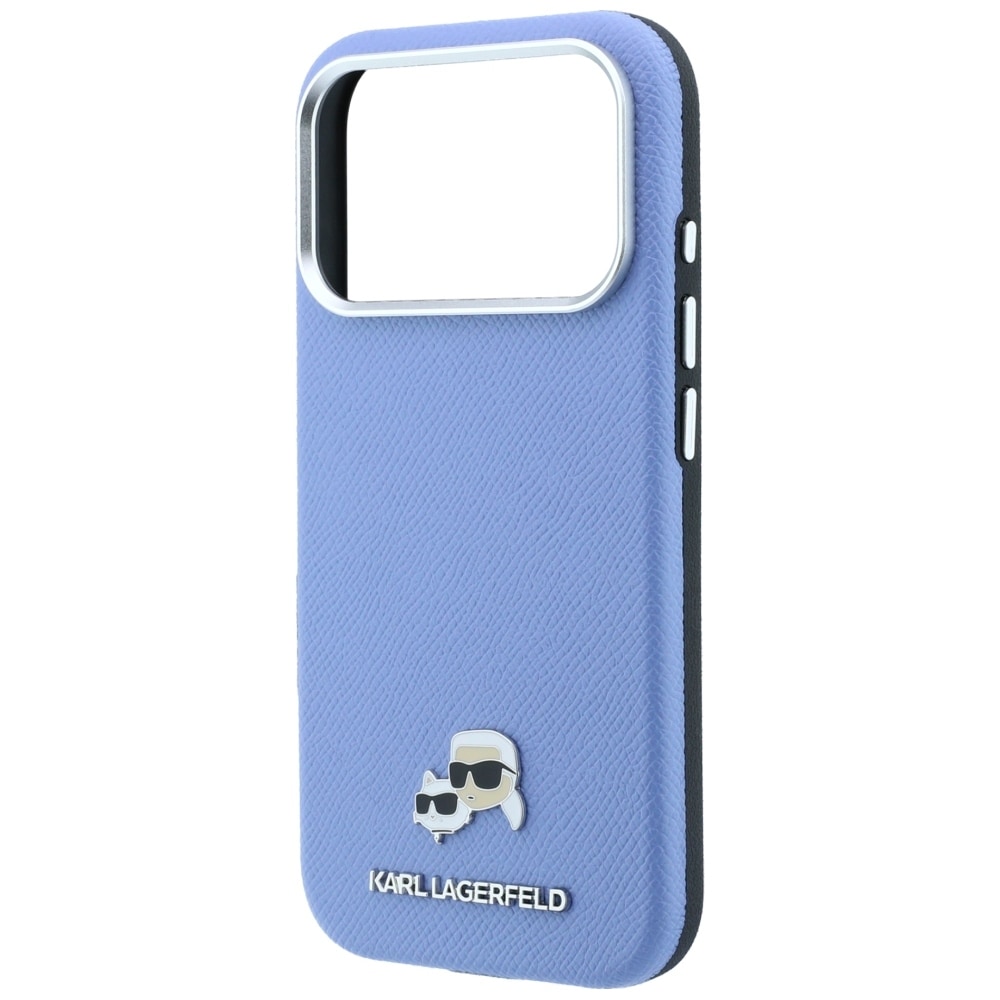 Karl Lagerfeld Grained Heads metallfodral med MagSafe för iPhone 18 Pro / 17 Pro – Blå