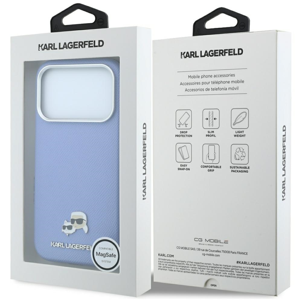 Karl Lagerfeld Grained Heads metallfodral med MagSafe för iPhone 18 Pro / 17 Pro – Blå