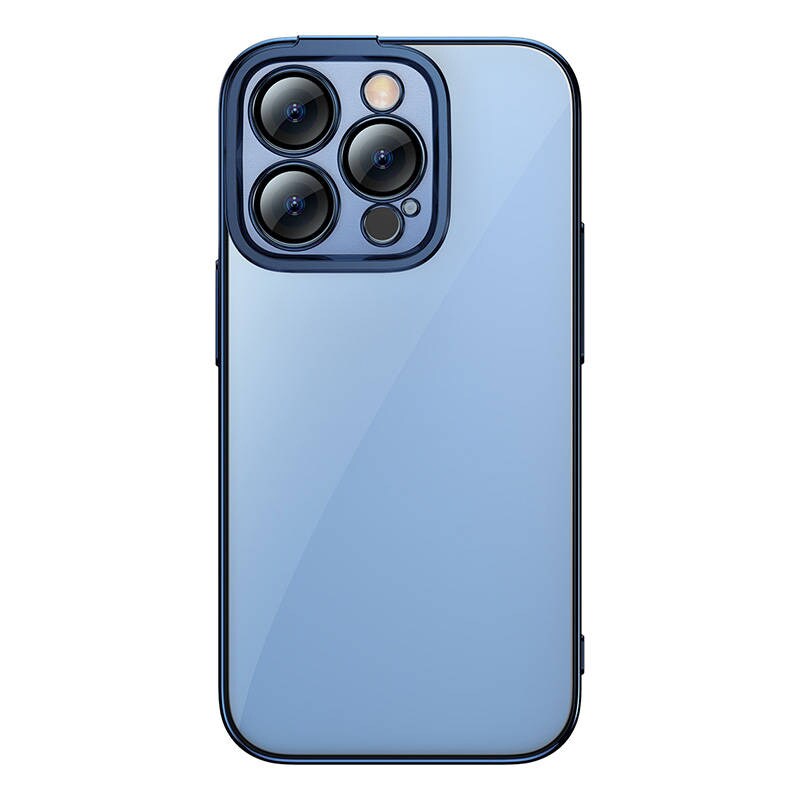 Baseus Glitter transparent fodral och härdat glas set för iPhone 14 Pro (blå)