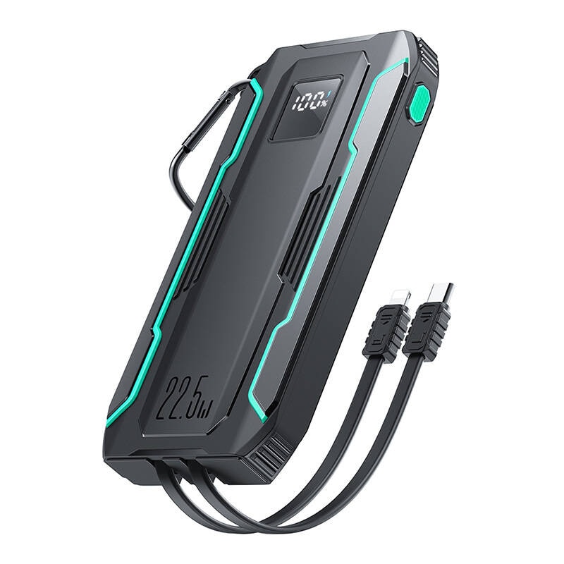 Powerbank Joyroom JR-L017 10000mAh, 22,5W, med Lightning + USB-C-kabel (svart)