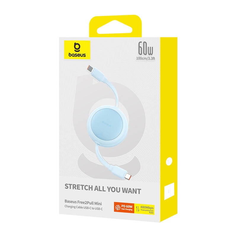 Baseus Free2Pull Mini USB-C till USB-C 60W USB-kabel, 1m (blå)