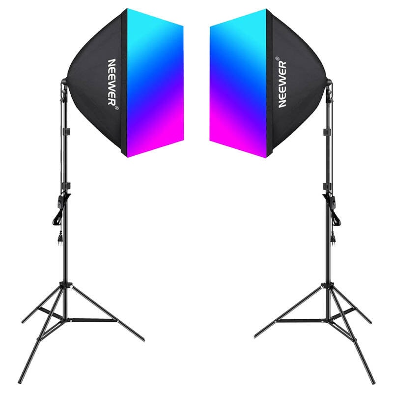 Kit Neewer NK800 två softboxar + lampor RGB 24W 2700-6500K + stativ + barndoors