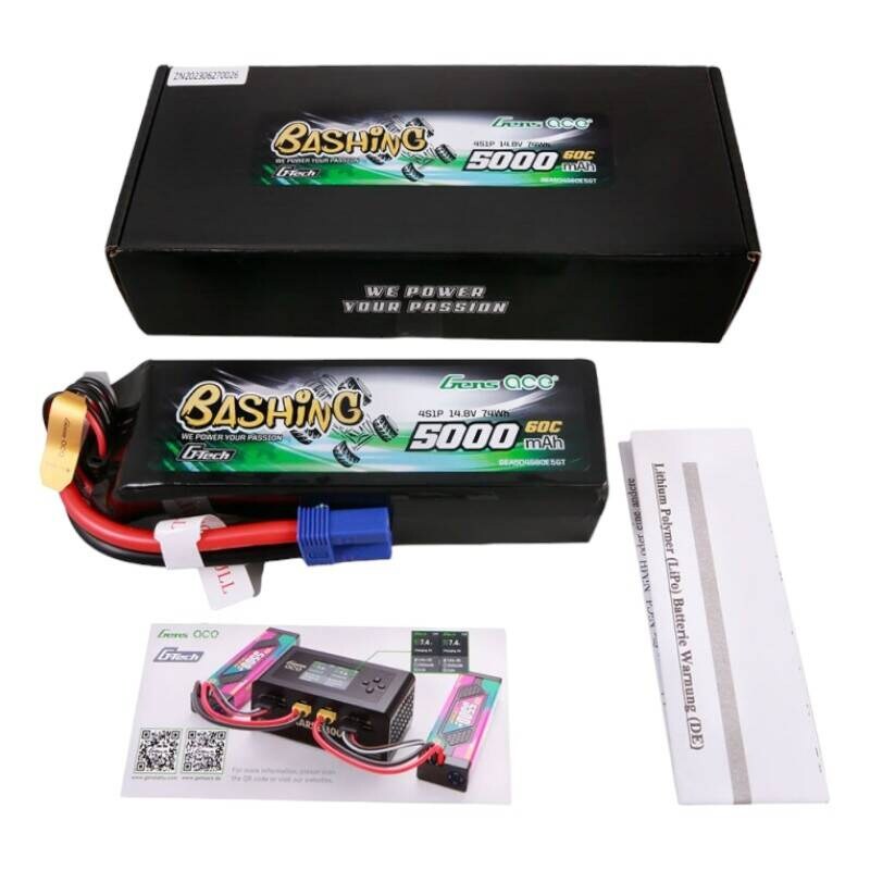 Gens ace G-Tech 5000mAh 14,8V 4S1P 60C Lipo batteripaket med EC5 Plug-Bashing-serie