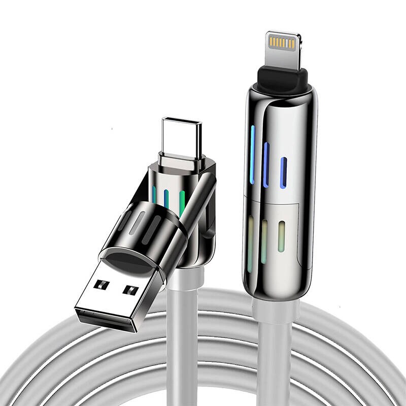 Blitzwolf BW-HDC6 4-i-1 USB-C/USB-A till USB-C/Lightning-kabel 1,2 m 240 W RGB (grå)