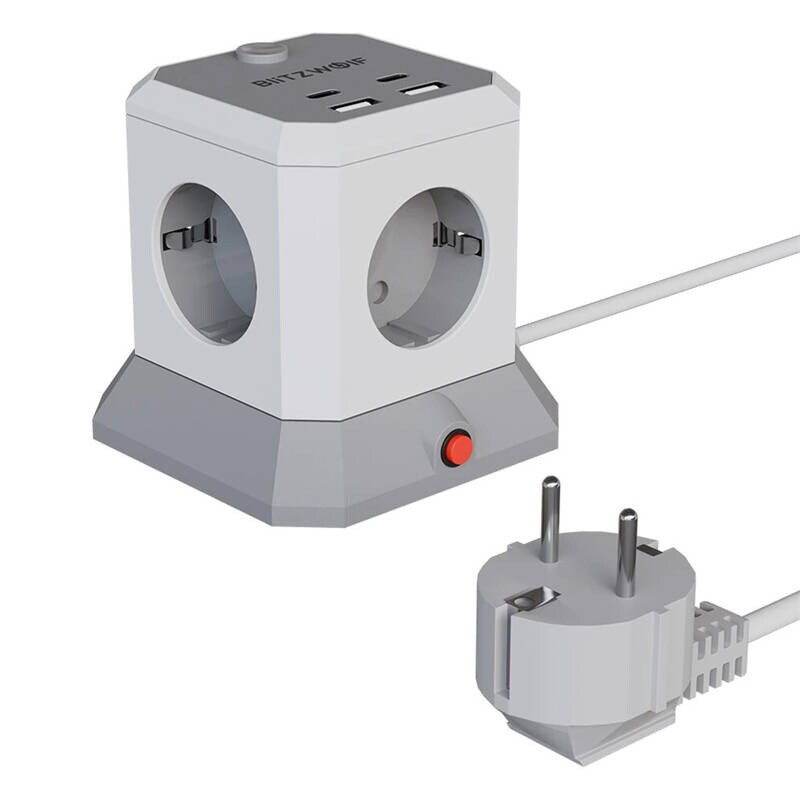 BlitzWolf BW-EC1 4xAC 2xUSB-A 2xUSB-C-förlängare