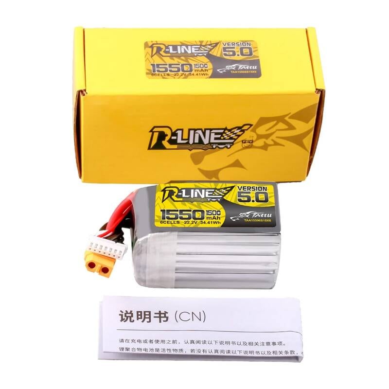 Lipo Tattu R-Line Version 5.0 1550mAh 22,2V 150C 6S batteri med XT60-kontakt
