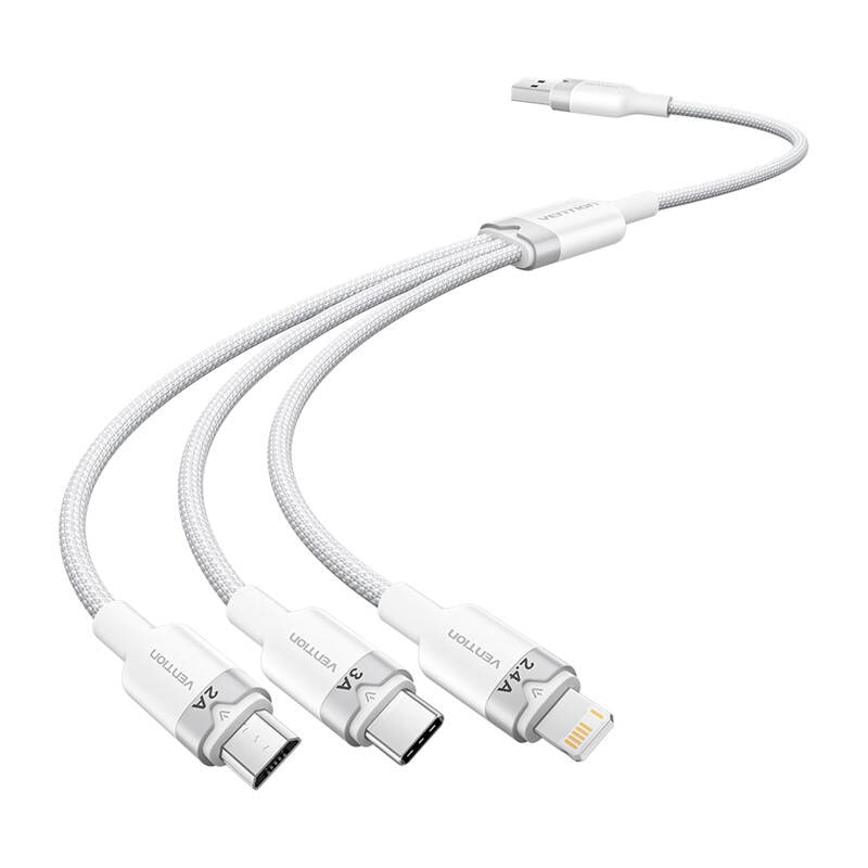USB 2.0 A till 3in1 3A-kabel Vention CTPWG 1,5M (vit)