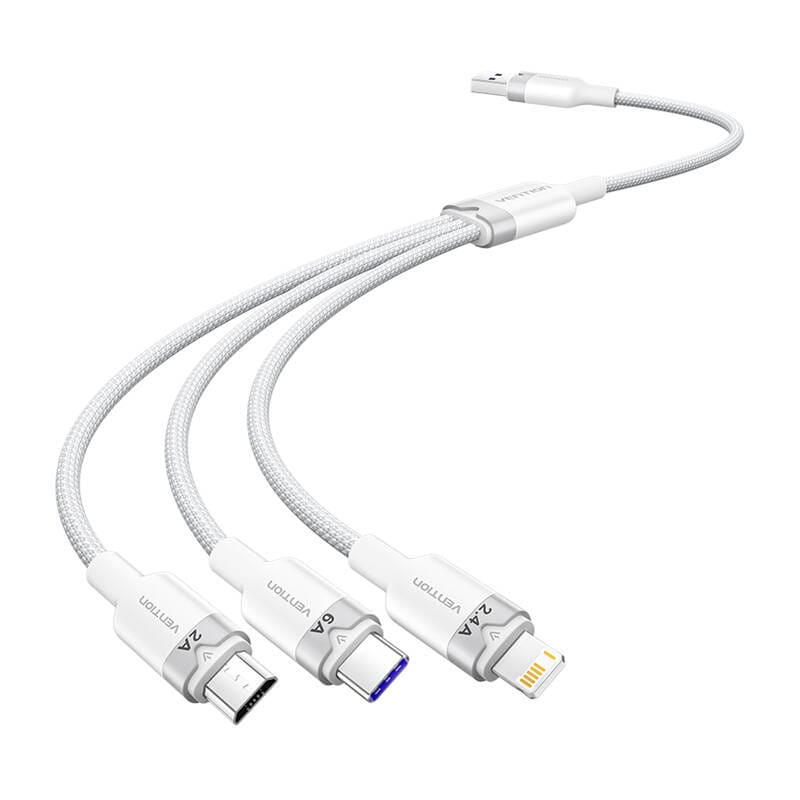 USB 2.0 A till 3-in-1 6A-kabel Vention CTRWG 1,5M (vit)