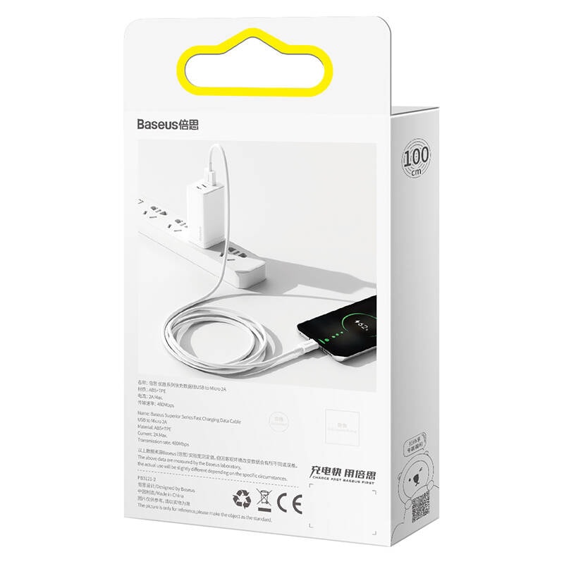 Baseus Superior Series Kabel USB till micro USB, 2A, 1m (vit)