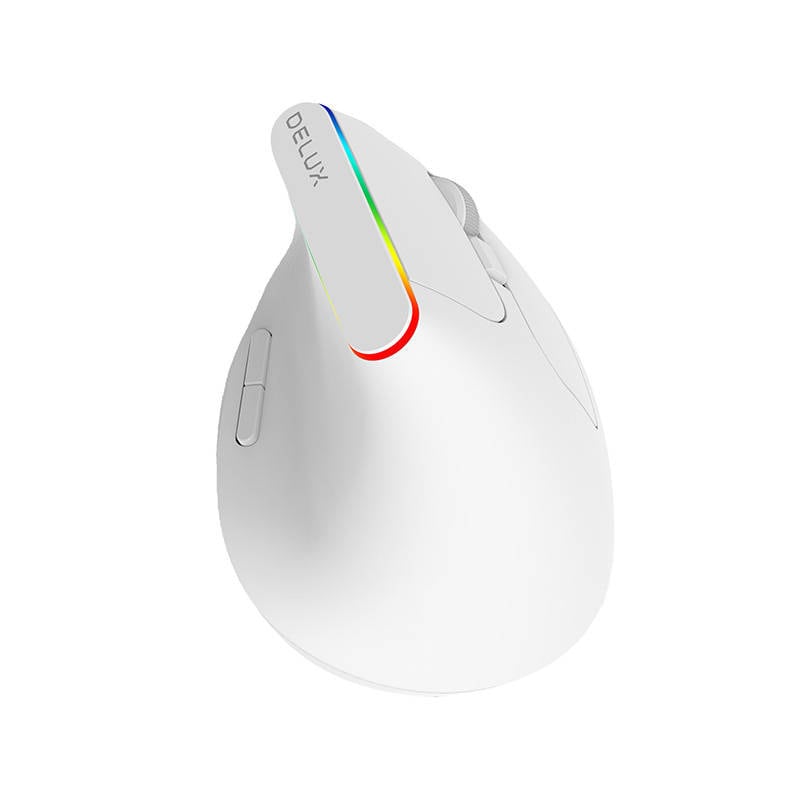 Trådlös vertikal mus Delux M618C 2.4G 1600DPI RGB (vit)