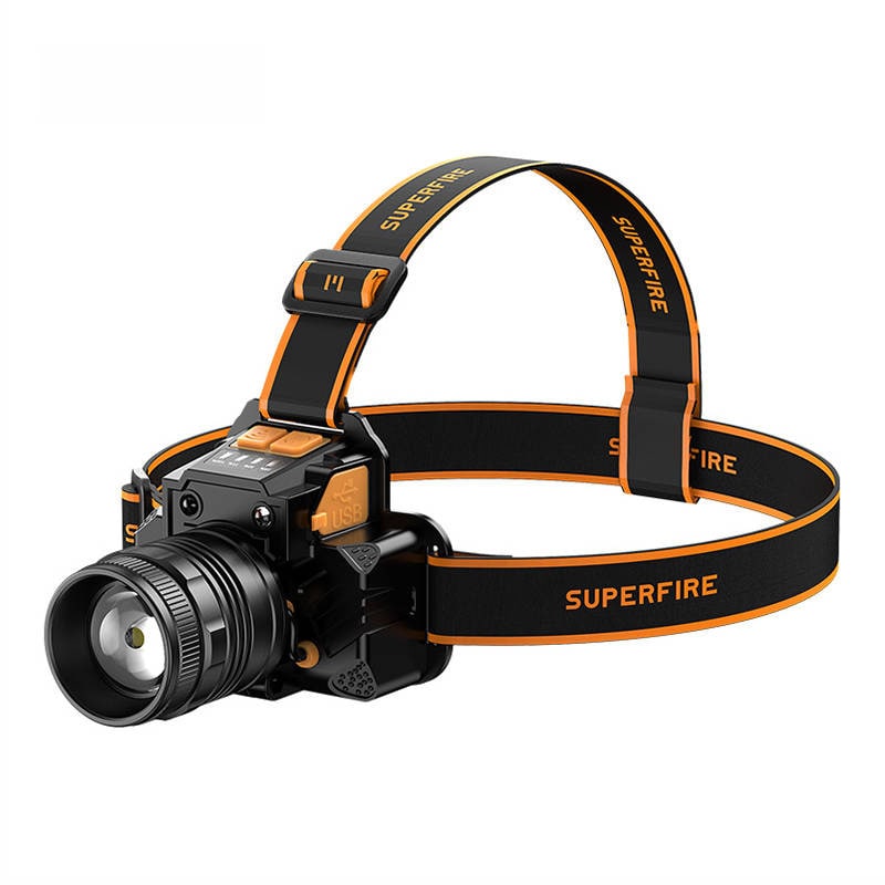 Superfire HL58 pannlampa ficklampa, 350 lm, USB, 3 lägen, 200m