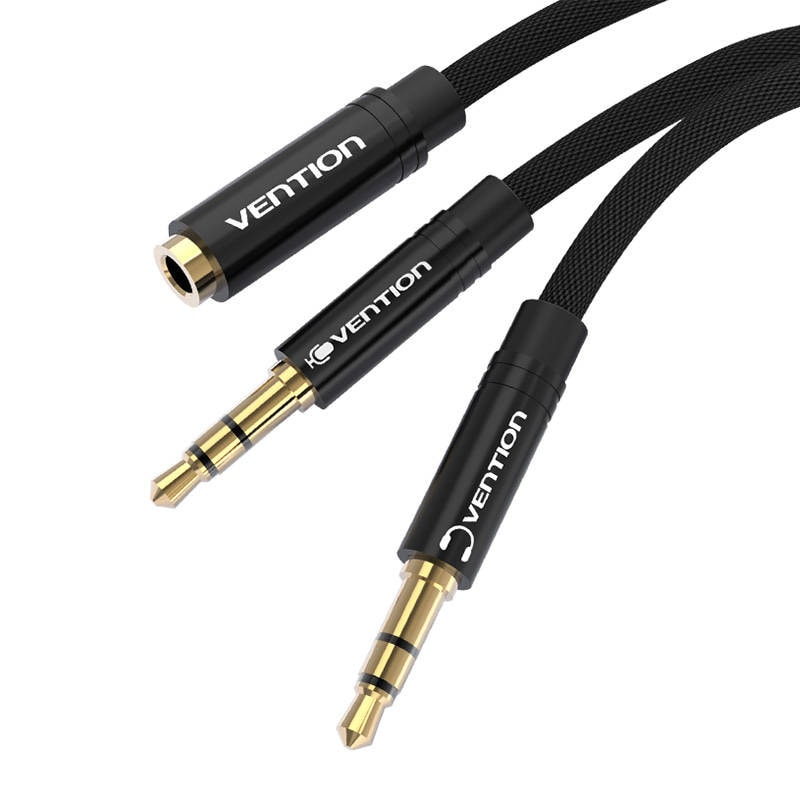 Kabel audio minijack 3,5 mm hona till 2x minijack 3,5 mm hane Vention BBLBAB 0,6 m (svart)
