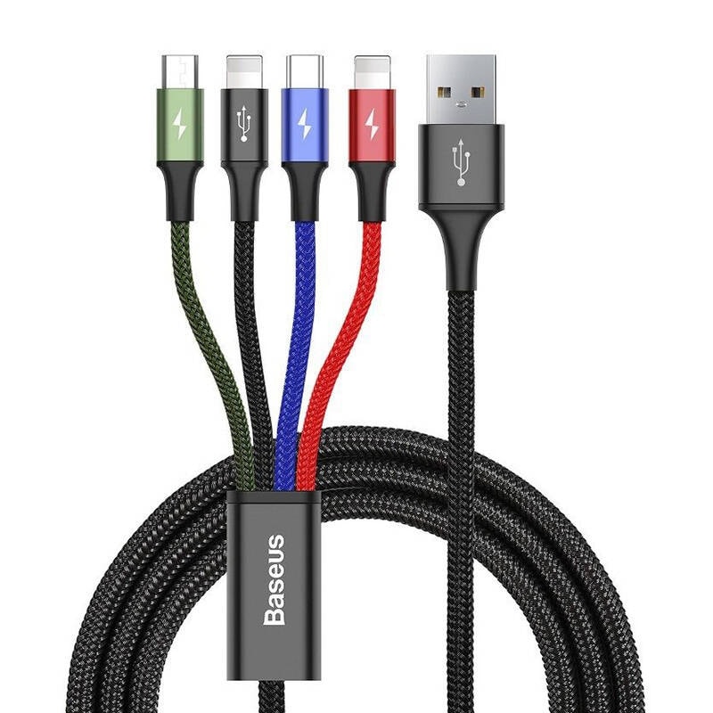 Baseus Snabb USB-kabel 4in1 USB-C / 2x Lightning / Micro 3,5A 1,2m - svart