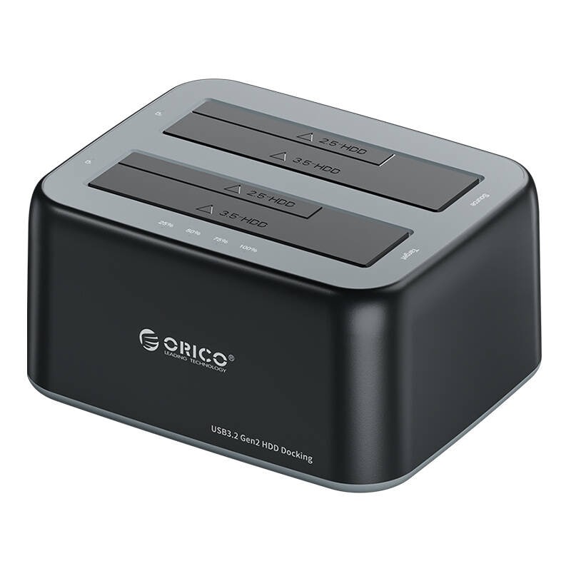 Orico 2,5" / 3,5" HDD/SSD dockningsstation, 5Gbps, USB-A till USB-B, med kloningsfunktion (svart)
