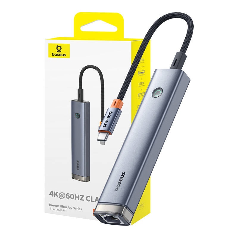5-portars HUB AIR Baseus UltraJoy Series Type-C - HDMI, USB3.0x2, PD, RJ45 (grå)
