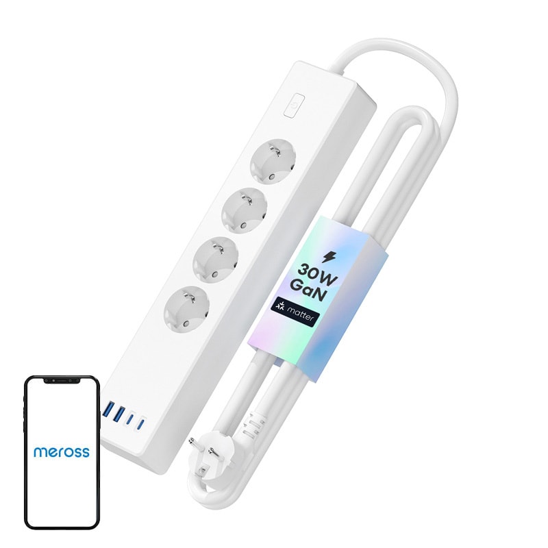 Meross MSP844(EU) smart snabbladdande grenuttag, 4 uttag + 2x USB-A + 2x USB-C (Matter)