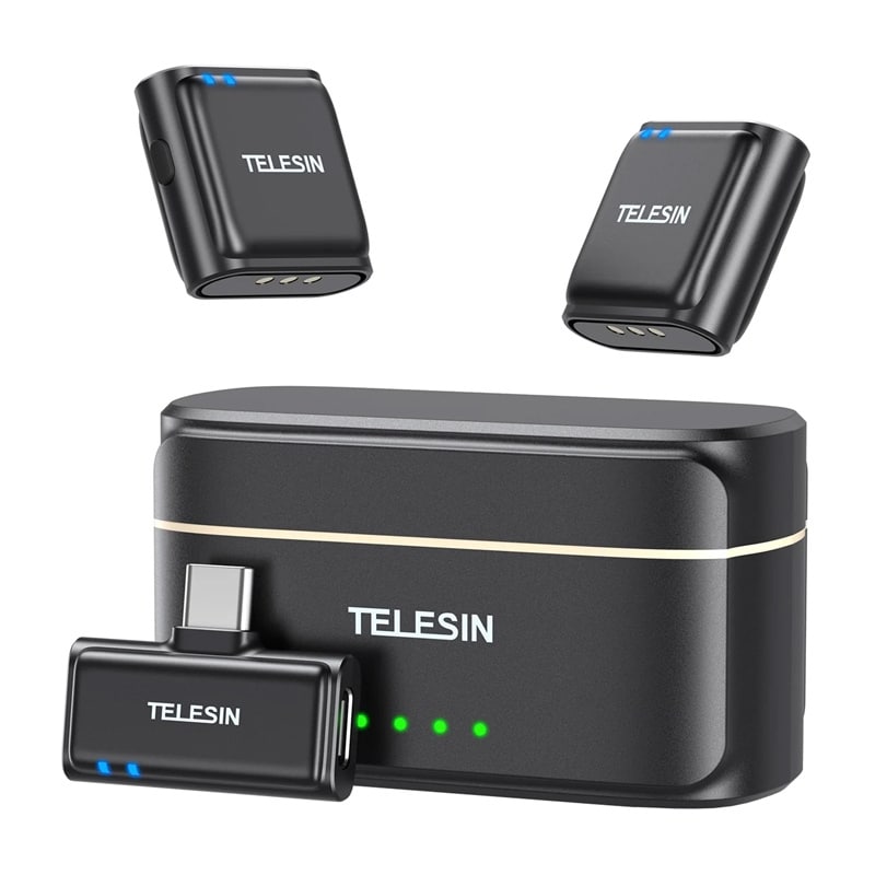 TELESIN trådlös slips-mikrofon + powerbank för telefoner (USB-C)