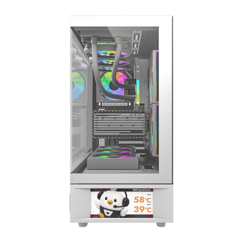 DarkFlash DS950V datorchassi med display (vit) + 6 fläktar