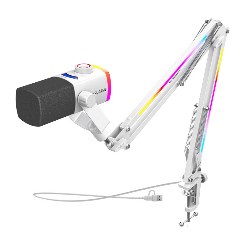 Fifine AM8proTW dynamisk mikrofon med bomarm (vit)