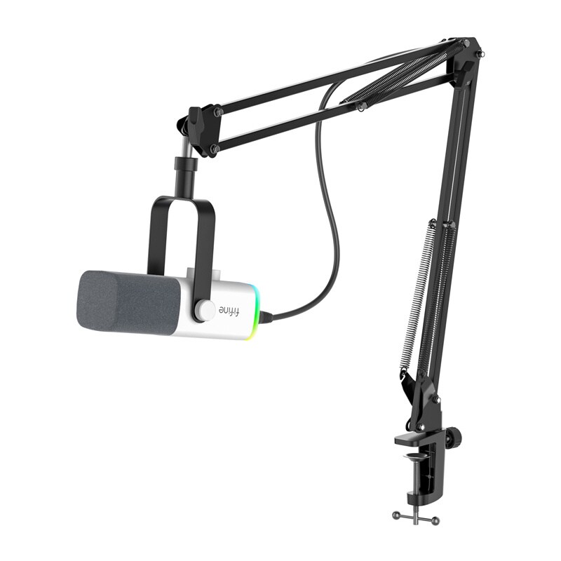 Fifine AM8TW spelmikrofon med bomarm (vit)
